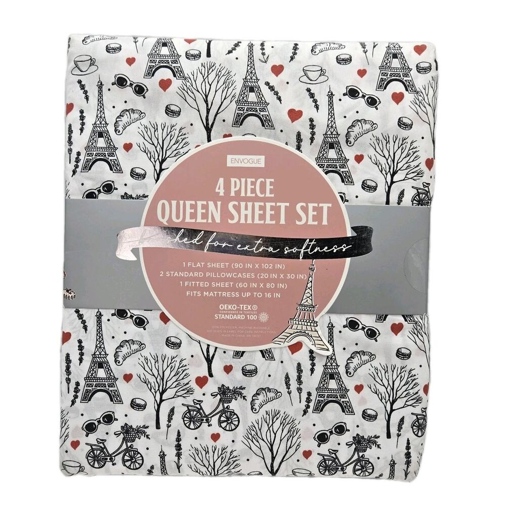 Envogue 4Pc Queen Sheet Set A Day In Paris Eiffel Tower Parisian Love NEW Travel